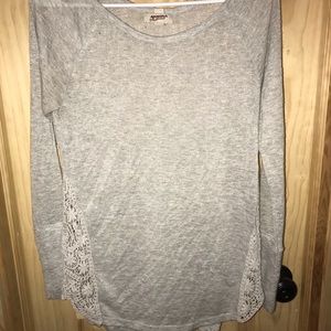 Light Gray thin long sleeve w/ crochet detail